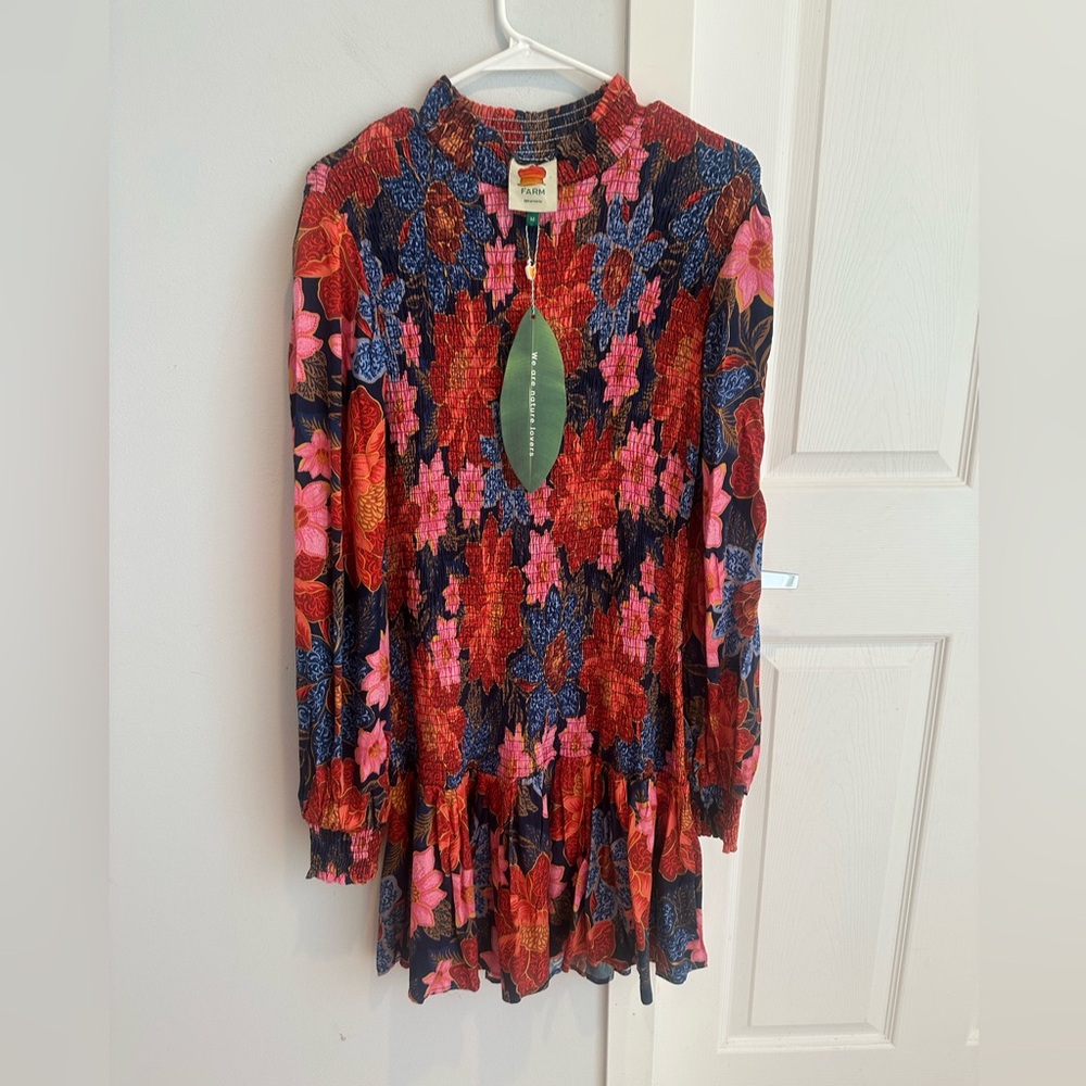 NWT FARM Rio Garden Mini Smocked Dress, size M